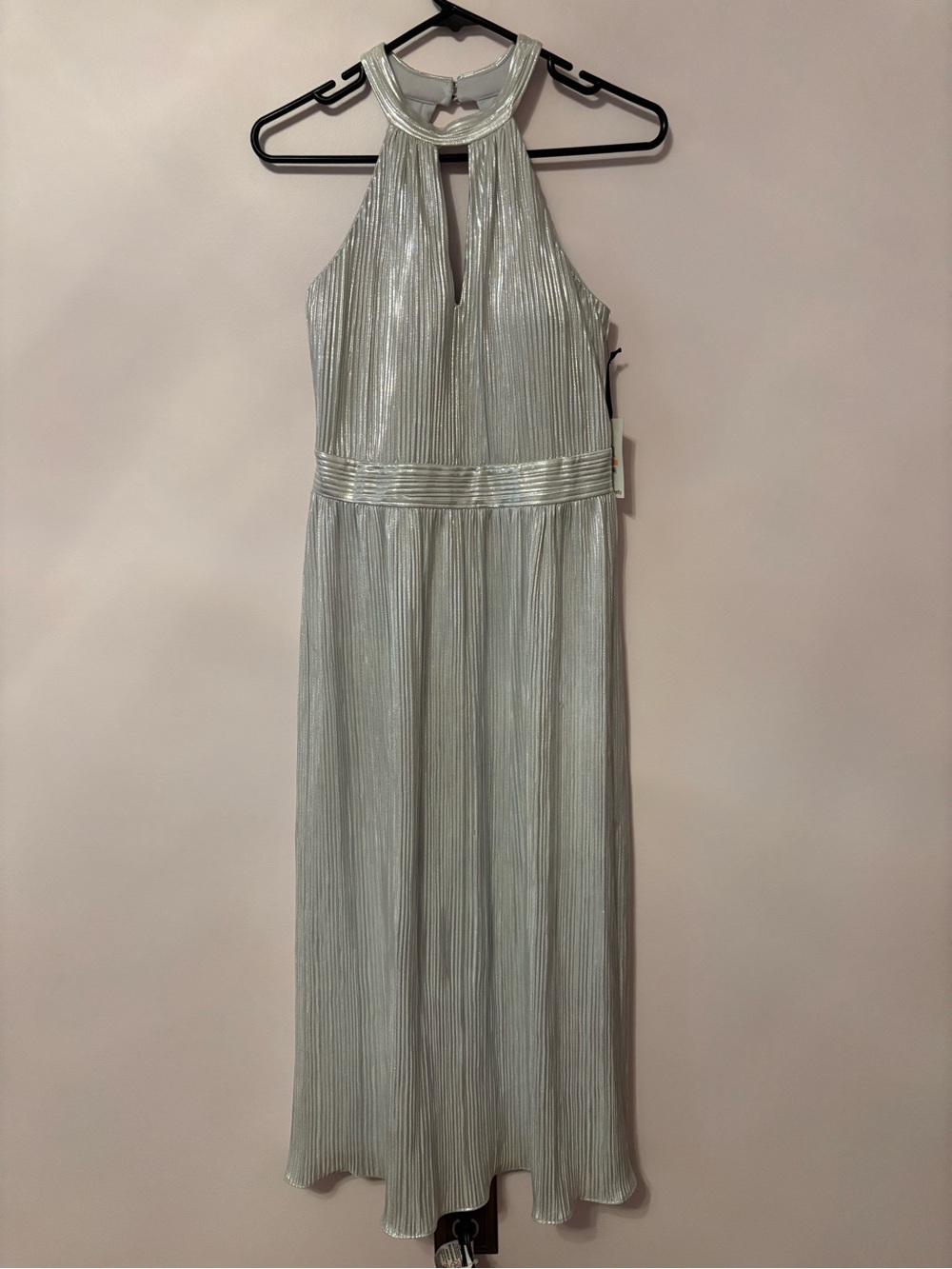 Kensie Silver Metallic Pleated Halter Midi Dress Size 2